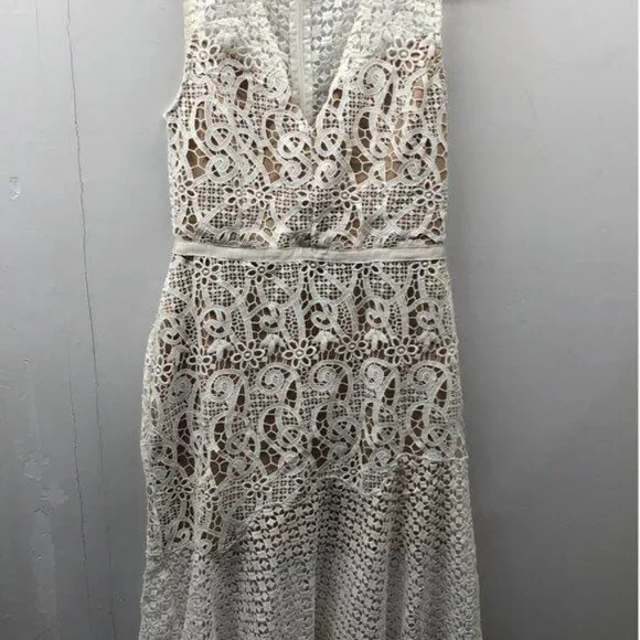 Crochet Lace V-Neck Sheath Midi Dress